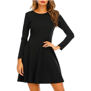 Justfitsu Womens Size Medium Skater Dress Long Sleeve Little Black Dress New